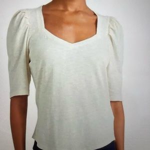 Lauren Ralph Lauren women’s ivory pleated 3/4 sleeve vneck top